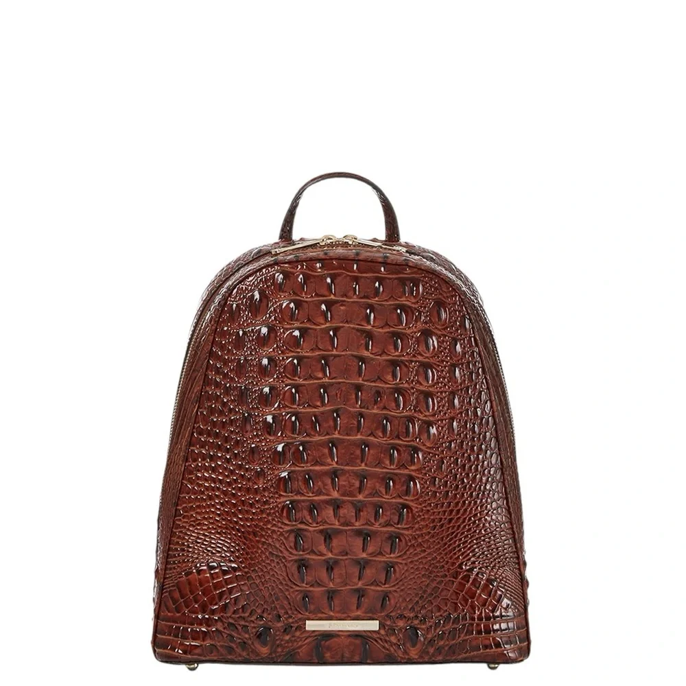 Authentic Brahmin Nola Pecan Croc Embossed Melbourne Leather Backpack Like New - Picture 1 of 4